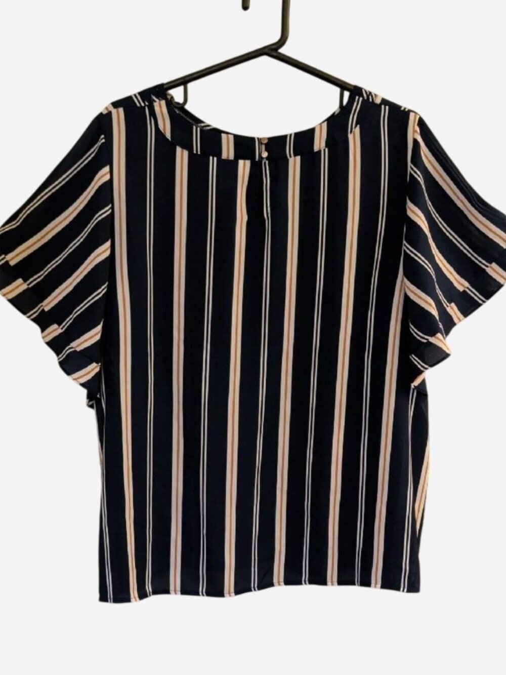 Liz Claiborne Striped Navy Cream Top 1X | Flutter Sleeve - Picture 4 of 7